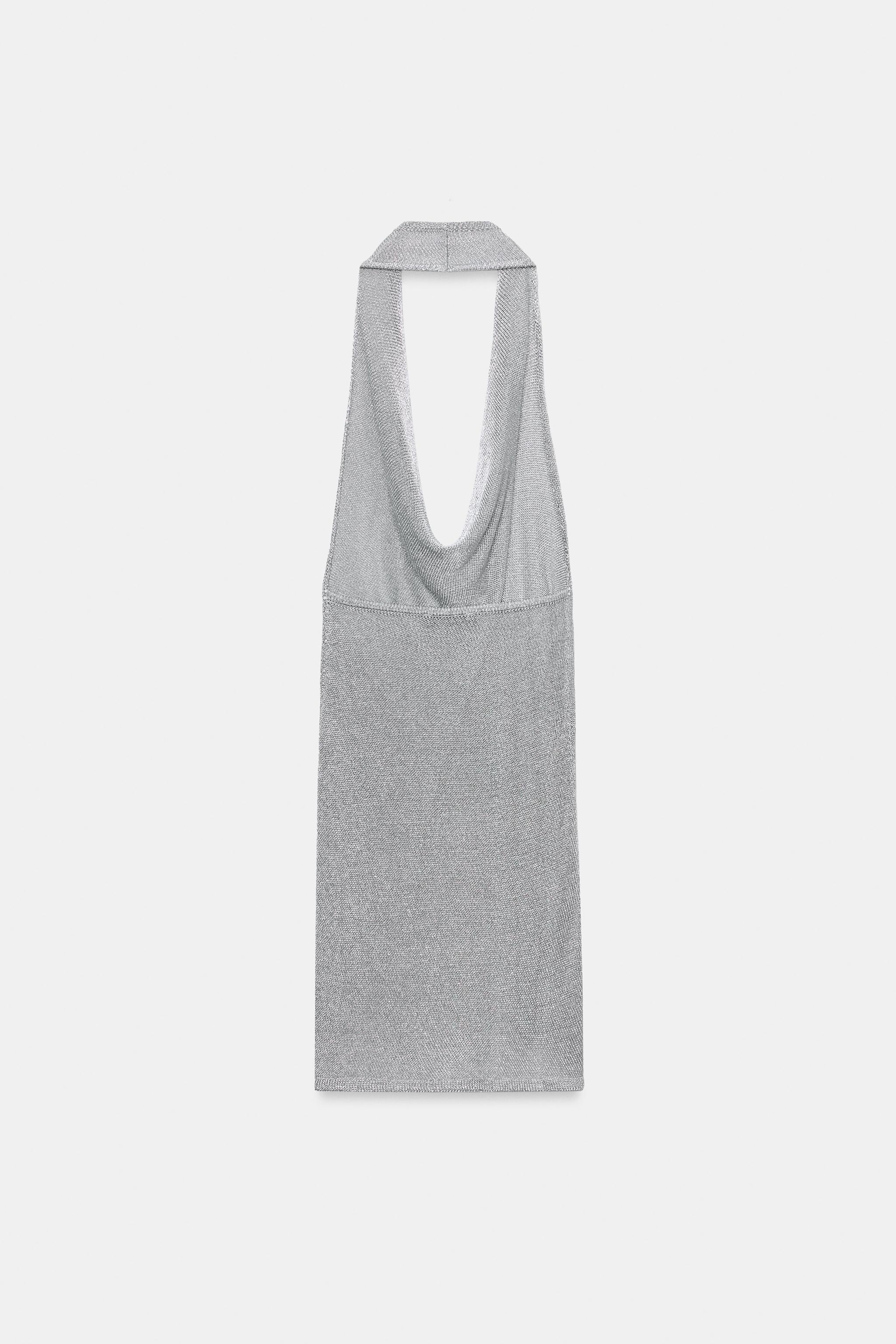 METALLIC THREAD KNIT HALTER DRESS